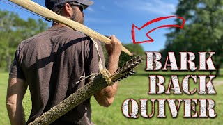 How to make a primitive ARROW QUIVER from Tree Bark  bushcraft style [upl. by Ayamat]