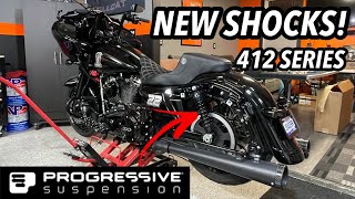 PROGRESSIVE SUSPENSION 412 SERIES SHOCKS INSTALLED ON MY HARLEY DAVIDSON ROAD GLIDE CHEAP UPGRADE [upl. by Milson480]