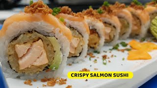 Crispy Salmon Sushi Roll II Deep Fried Salmon Sushi II Tempura Sushi [upl. by Nohs349]