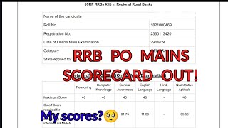 My RRB PO MAINS SCORECARD 🥺💔rrbpo rrbpomains2024 scorecard [upl. by Leelaj59]