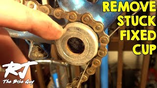 How To Remove A Stuck Fixed Cup From Bike Bottom Bracket [upl. by Anerev37]