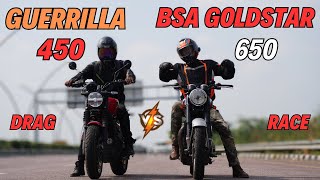 BSA GoldStar 650 vs Guerrilla 450 Drag Race [upl. by Aicilec561]