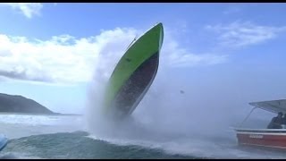 Wave hits boat  Accident at Teahupoo [upl. by Leander]