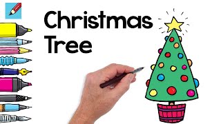 How to Draw a Christmas Tree Real Easy Peasy [upl. by Cacka]