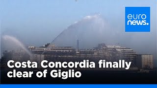 Costa Concordia finally clear of Giglio destined for dismemberment  euronews 🇬🇧 [upl. by Syramad]