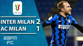 Inter Milan WIN Milan derby Zlatan red card amp Christian Eriksen winner  Coppa Italia Highlights [upl. by Karrah]