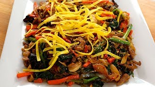 Easy japchae Korean stirfried noodles and vegetables 잡채 [upl. by Augustin]