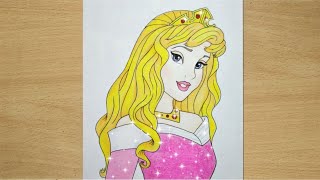 How to draw Disney Princess  Aurora  Easy step by step  Uyuyan güzel çizim [upl. by Lachlan648]