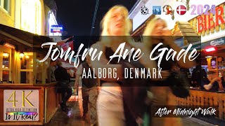 🇩🇰🏙 Jomfru Ane Gade  Aalborg Denmark  After Midnight City Walk  Walking Street  4K  July 2024 [upl. by Dey254]