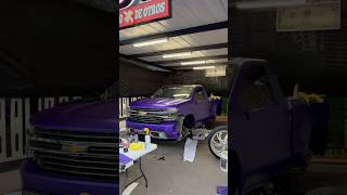 Exotic custom wrap satin purple chrome on dropped silverado silverado custom wrap viralshort [upl. by Phemia827]