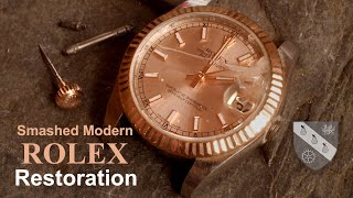 Restoration of a Smashed Rolex Watch  Most Modern Rolex in Rose Gold Restored [upl. by Katine]