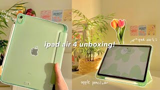 📦 ipad air 4 green unboxing  apple pencil 2  accessories 🍵🌷 [upl. by Koran]