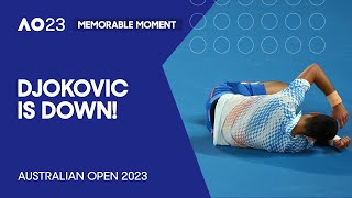 Djokovic Takes a Tumble  Australian Open 2023 [upl. by Ibmab]