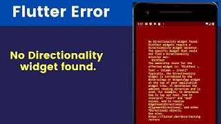 No Directionality widget found Error Solved  Flutter Tutorials [upl. by Pascasia]