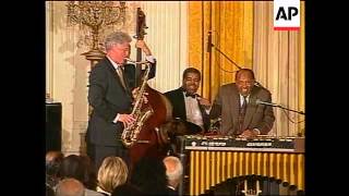 USA BILL CLINTON PLAYS SAXOPHONE AT WHITE HOUSE PARTY [upl. by Sualokcin]