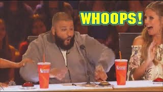 DJ Khaled Confused How Gold Buzzer Works Accidentally Hits Buzzer Fail Americas Got Talent [upl. by Araiek]