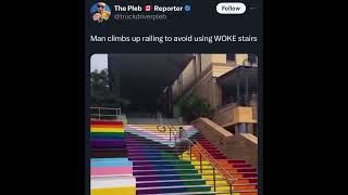 Man climbs up railing to avoid using WOKE stairs [upl. by Midis306]