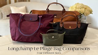 Longchamp Le Pliage Bag Comparisons Four Different Sizes [upl. by Pollack971]