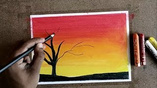 How to draw simple scenery with oil pastels step by step for beginners [upl. by Lachish]