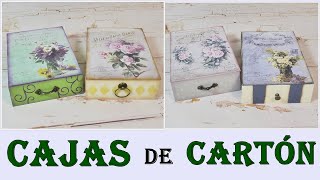 4 CAJAS PRECIOSAS HECHAS CON CARTÓN Y DECORADAS CON DECOUPAGE  CARTONAJE FACIL [upl. by Eerised]