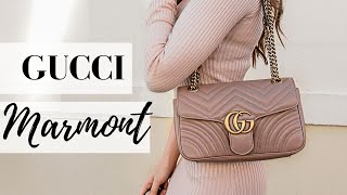 GUCCI MARMONT BAG SMALL 1 YEAR REVIEW  What fits Pros amp Cons Wear and Tear Regrets [upl. by Eitac]