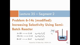 Lecture 35  Seg 2 Chapter 6 Multiple Reactions  Increasing Selectivity Using SemiBatch Reactor [upl. by Annawyt]