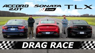 2021 Acura TLX vs Honda Accord vs Hyundai Sonata N Line  DRAG amp ROLL RACE [upl. by Sueaddaht]