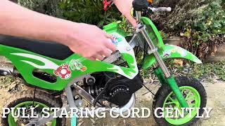 How to start 50cc 2 stroke dirt bike  first start  cold start  pull starter [upl. by Aiciram]