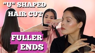 DIY NO LAYERS Haircut for Fine Thin Hair  DIY U Shapped Haircut tutorial for Thicker Looking Ends [upl. by Nnaasil]