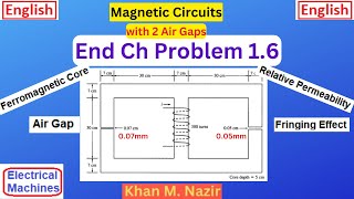 Magnetic Circuits  Core with Two Air Gaps  End Ch Q 16  Chapman [upl. by Claybourne]