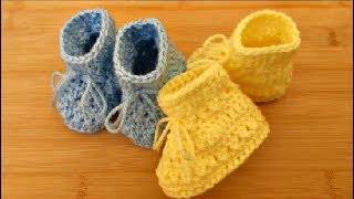 Crochet Baby Booties Newborn 03 months tutorial  Designed by Happy Crochet Club [upl. by Ssew190]