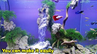 AQUASCAPE WATERFALL  Simple Aquascape Waterfall Setup Step by Step Tutorial [upl. by Vanny]