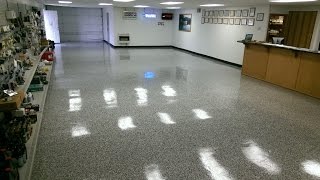 Concrete Resurfacing with Vinyl Chip Epoxy Garage Flooring System  Lake Ozark MO  Osage Beach MO [upl. by Odnumde]