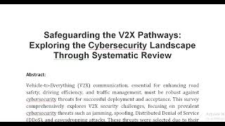 Safeguarding the V2X Pathways Exploring the Cybersecurity Landscape Through Systematic Review [upl. by Hesta]