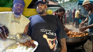 COOKING IN THE STREET IN THE TRENCHES OF JAMAICA WITH DING DONG  BULLY BEEF amp WHTIE RICE [upl. by Esinad]