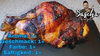 GRILLHÄHNCHEN  selbst mariniert vom Drehspieß  Sascha brutzelt [upl. by Liamaj]