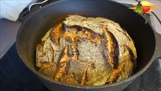 KrustenSauerteigbrot Backen im Dutch Oven  Crusty sourdough bread Baking in the Dutch Oven [upl. by Luanni]