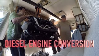 1977 GMC MOTORHOME DIESEL SWAP THE ENGINE IS IN FINALLY [upl. by Yerg312]