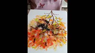 Experimenting with my fingers Tree branch Leaves in autumn colors Intuitive painting [upl. by Einahteb]