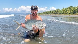 Costa Rica Surf Casting  Big Jack Crevalle On Light Tackle [upl. by Ritch212]