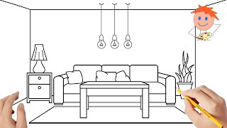 How to draw a living room  Easy drawings [upl. by Mihcaoj]