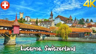 Lucerne Switzerland Walking tour 4K  The most beautiful Swiss cities  Fascinating Swiss city [upl. by Rutter812]