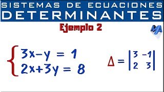 Sistemas de ecuaciones lineales 2x2  Determinantes  Método de Cramer  Ejemplo 2 [upl. by Anya]