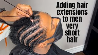 Cornrows on short hair with hair extension  for Men  Parting Tutorial [upl. by Lamok]