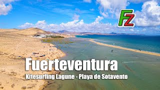 Fuerteventura Kitesurfing Lagune Playa de Sotavento Drohe 4k [upl. by Nibor]