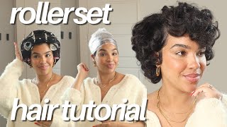 Rollerset Hair Tutorial On Short Natural Hair BEGINNER FRIENDLY  Rollerwrap Tutorial [upl. by Bensky]