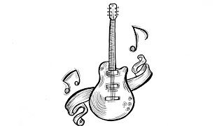 How to draw a guitar easy step by step  Guitar drawing tutorial [upl. by Jann]