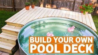 DIY POOL DECK with a Secret Hatch How To Build A Deck For Your Stock Tank Pool  Plans [upl. by Brozak]