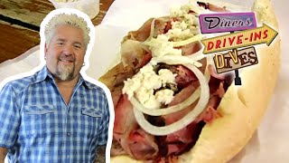 Guy Fieri Eats Pit Beef in Baltimore  Diners DriveIns and Dives  Food Network [upl. by Ellemac]