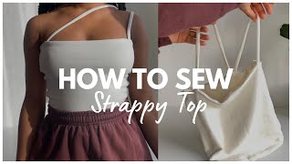 HOW TO SEW STRAP TOP FROM SCRATCH  DIY minimalist top [upl. by Fisken]